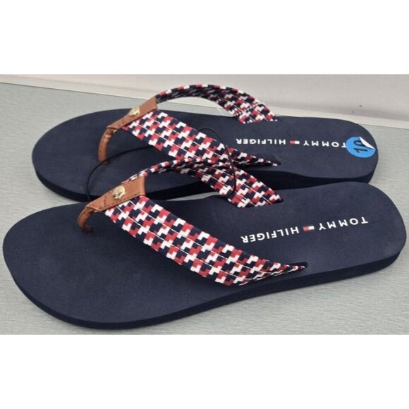 Women Sandals Tommy Hilfiger Thong Blue/Red  Flip-Flops Size 10 - Picture 3 of 6